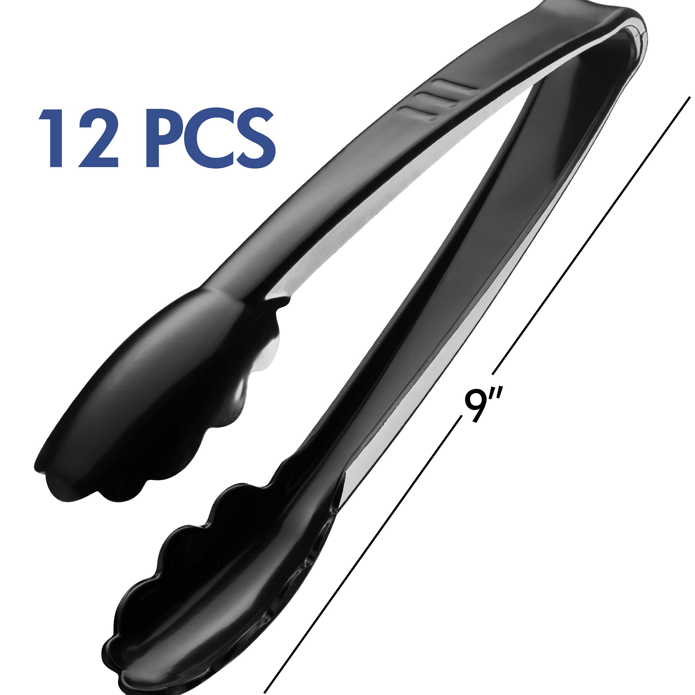 Plastic Tongs for Serving 9 Inch - Heavy-Duty Hard Plastic Reusable or Disposable Serving Tongs for Catering, Dinner Parties, Banquets, Buffets, Events, Weddings and Everyday Use, Black